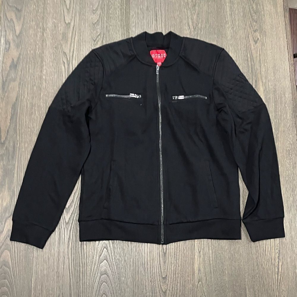 NWOT Guess Mens Black Cotton Blend Zip Up Bomber Jacket Size S